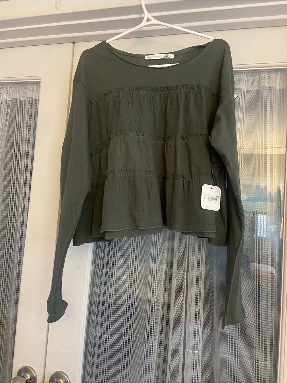 Altar'd State Olive Green Tiered Long Sleeve Top